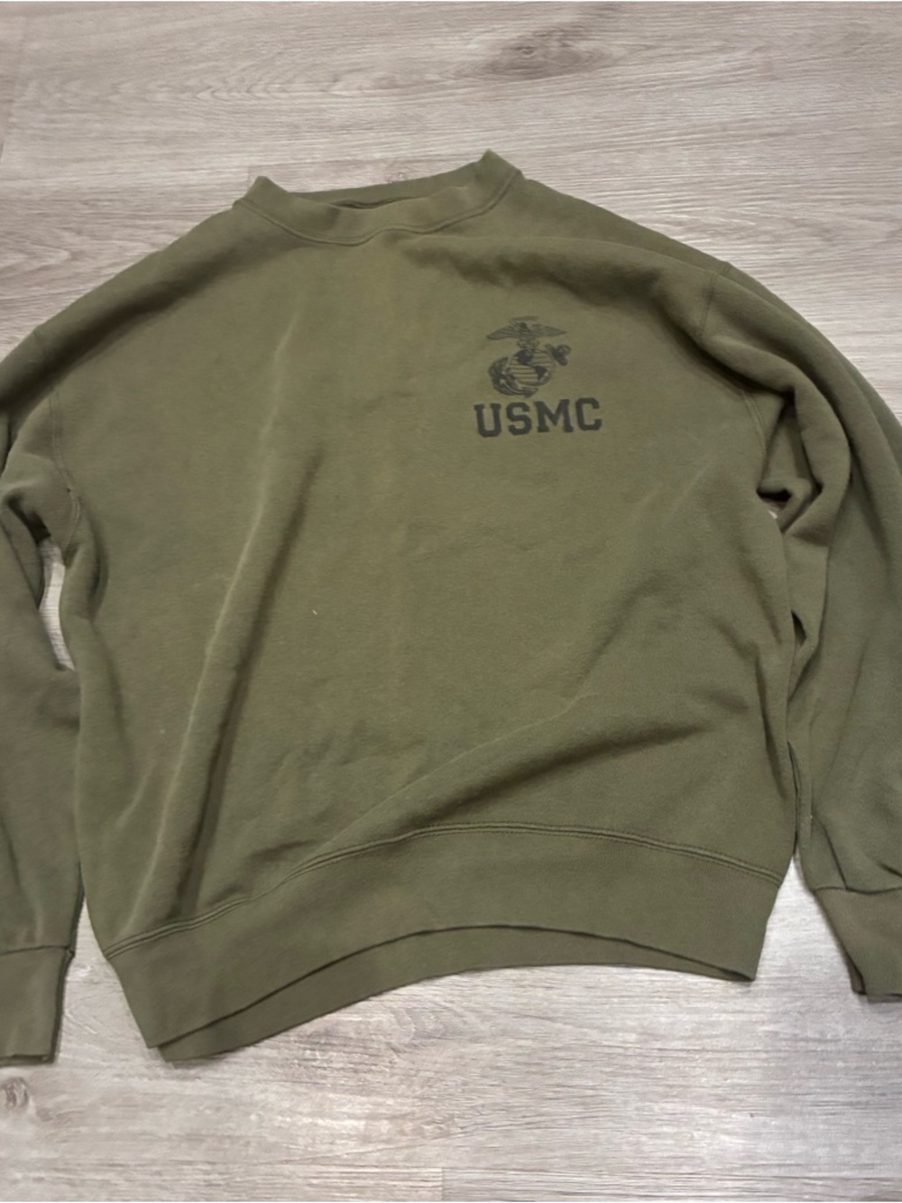 USMC Small Marines Pullover Sweatshirt Military Olive Green Cotton Fleece
